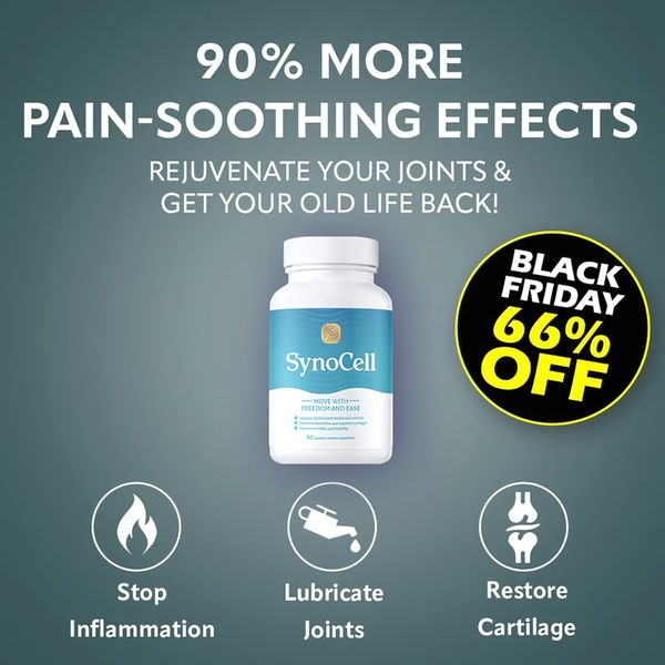 A 1:1 format creative for a joint health supplement featuring a bold percentage-based hook, Black Friday offer, and benefit-focused icons.